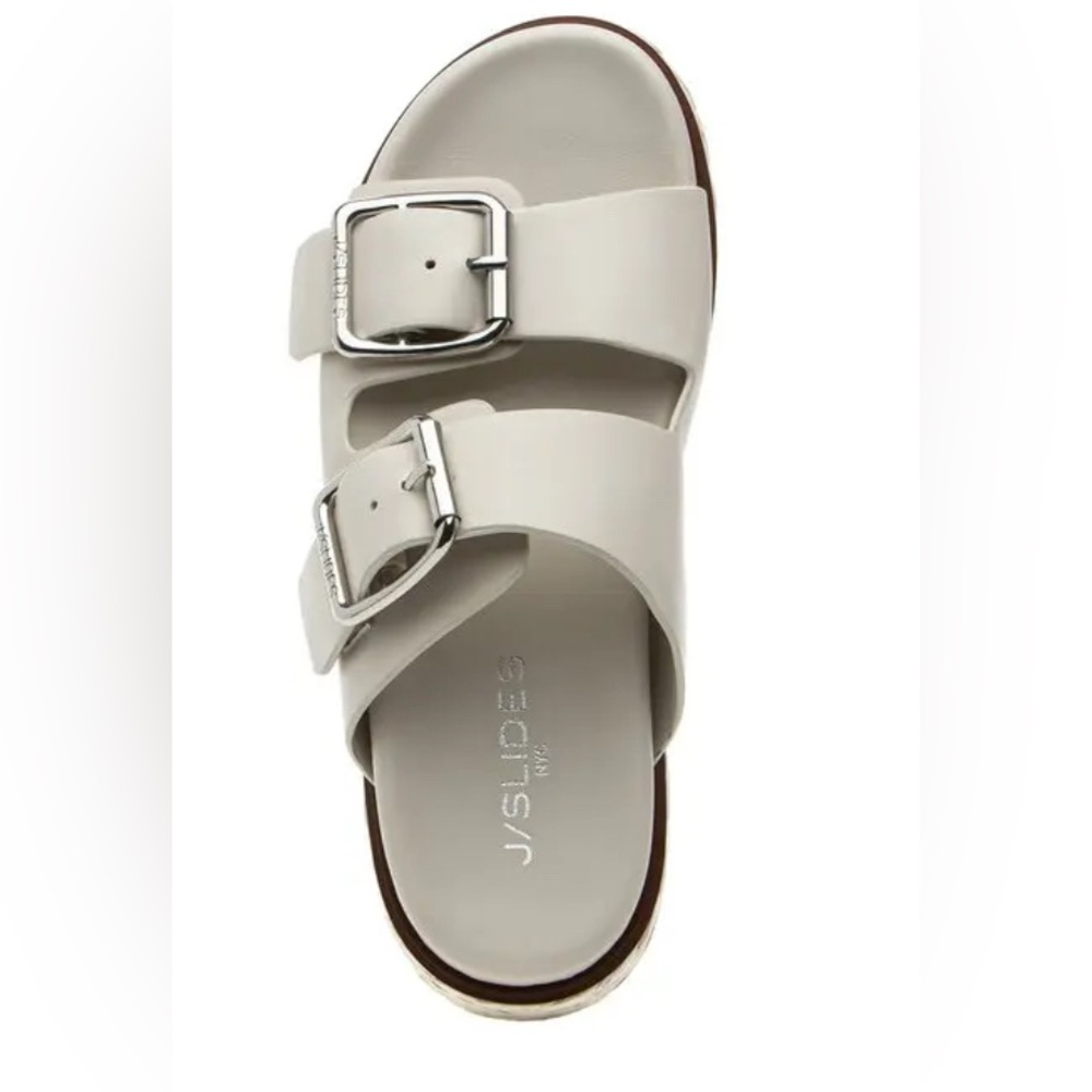 J/SLIDES NYC Bonnie Double Buckle Platform Slide Sandals - Bone Leather Size 7 - Picture 3 of 9